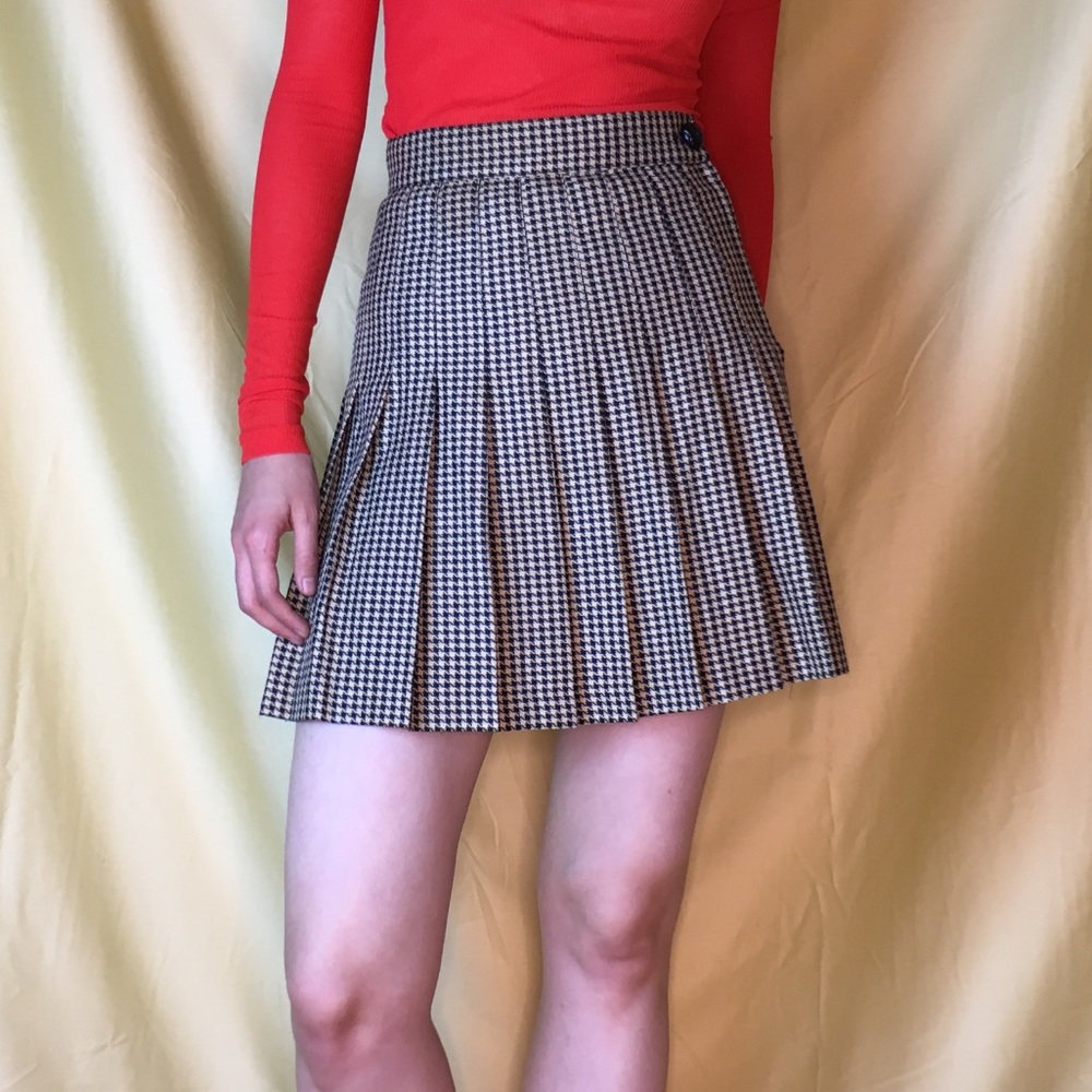 Vintage Houndstooth Pleated Mini Skirt